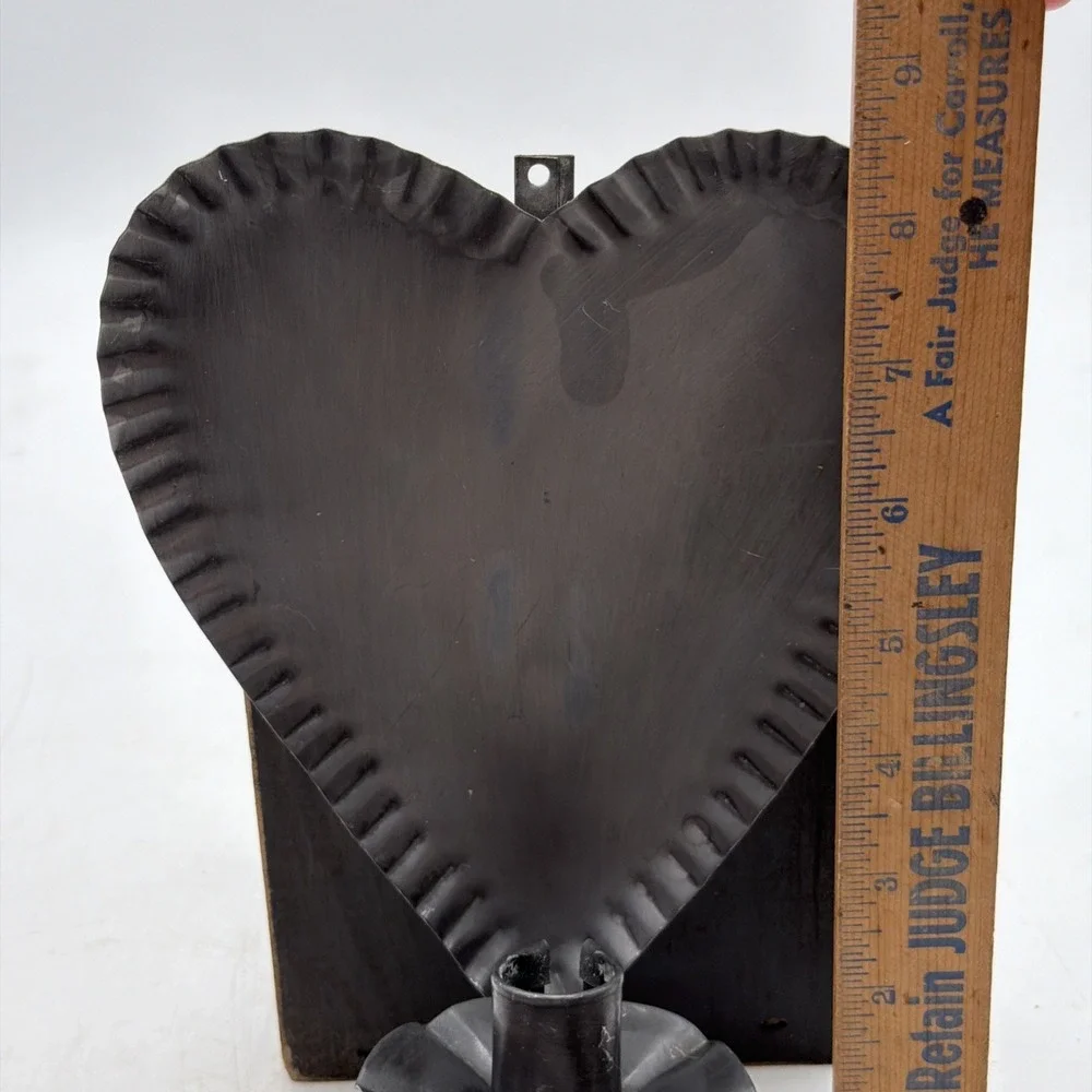 Vintage Tin Heart Crimped Wall Sconce Candle Holder Primitive Folk Decor